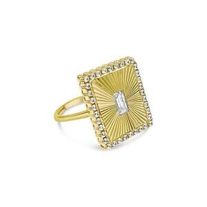 14k Yellow Gold Rectangular Womens Ring CZ